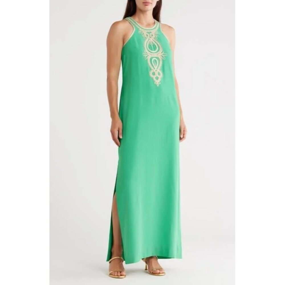 NWT Lilly Pulitzer Taylane Maxi in Brazilian Green Embroider Side Slit Dress 16